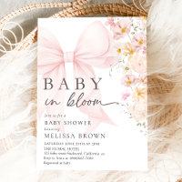 Bébé En Fleur Pink Bow Baby shower Invitation