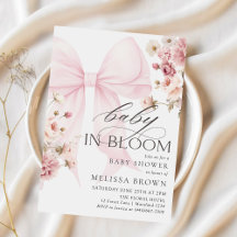 Bébé En Fleur Pink Bow Baby shower Invitation