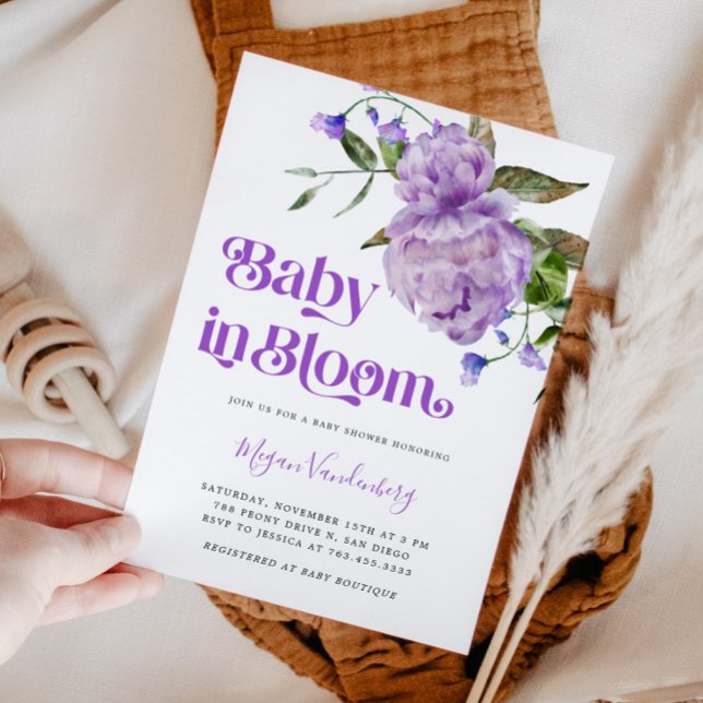 Bébé En Fleur Purple Invitation Florale (Créateur téléchargé)