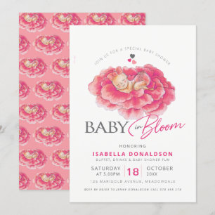 Bébé en fleur rose fleurie invitations douche bébé