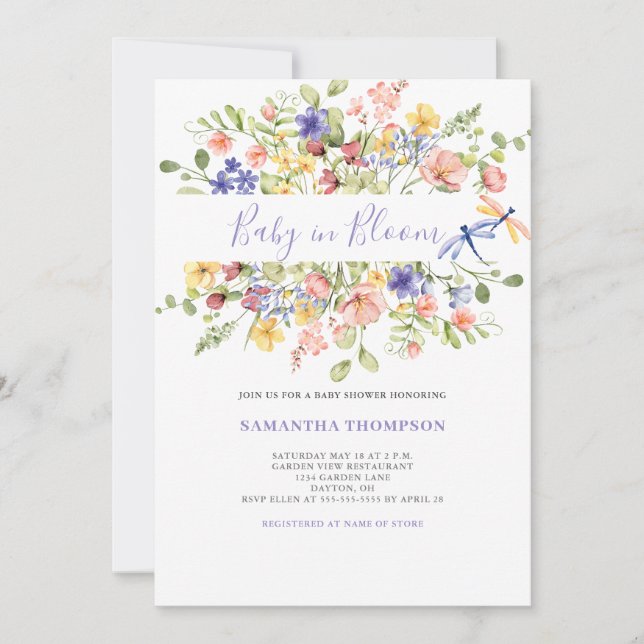 Bébé En Fleur Rose Floral Douche Invitation (Devant)