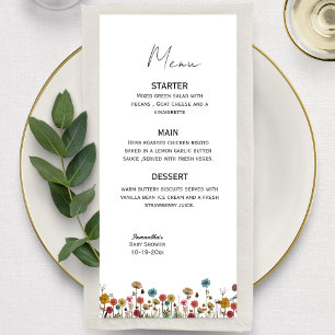 Bébé en fleur sauvage menu baby shower