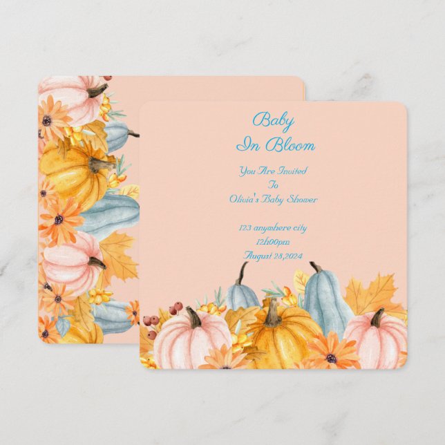 bébé en fleurs baby shower citrouille invitation (Devant / Derrière)