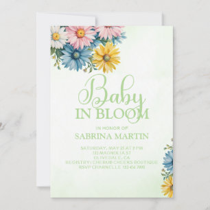 Bébé en fleurs Baby shower vert Invitation