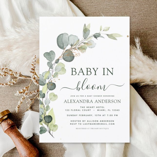 Bébé en fleurs douche Eucalyptus Invitations (Créateur téléchargé)