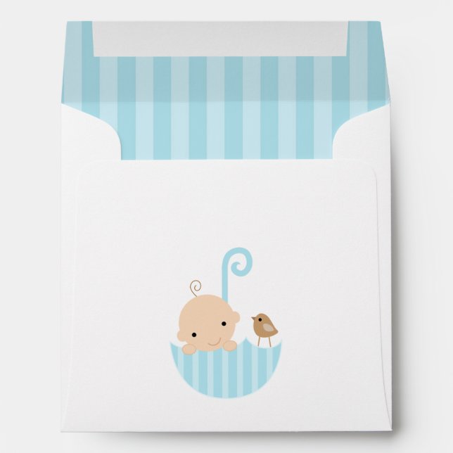 Bébé et oiseau dans les enveloppes de Baby shower  (Dos (Bas))