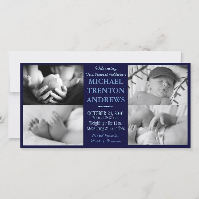 Bébé Faire-part de naissance bleu Collage (garçon) (Devant)