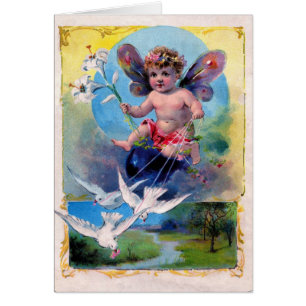BÉBÉ FAIRY AVEC DES DOVES, Saphir Bleu
