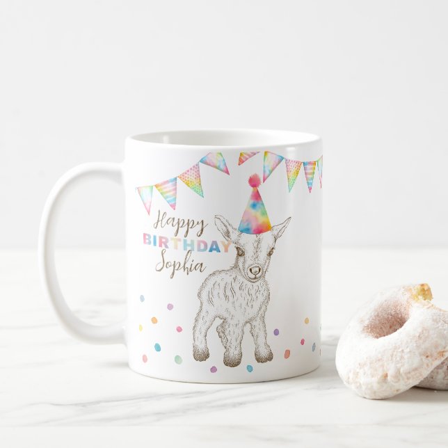 Bébé fête de chèvre Animal Anniversaire Café Mug (Avec donut)