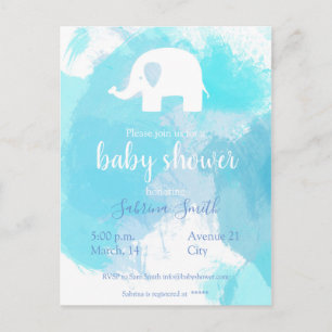bébé fête invitation doux bleu aquarelle éléphant