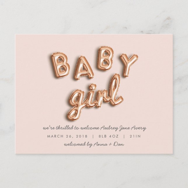 BÉBÉ fille ! Carte postale rose gold/rose. (Devant)