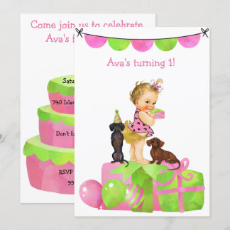 Bébé Fille Dachshund Fête Invitation
