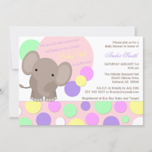 Bébé Fille Eléphant Douche Invitation