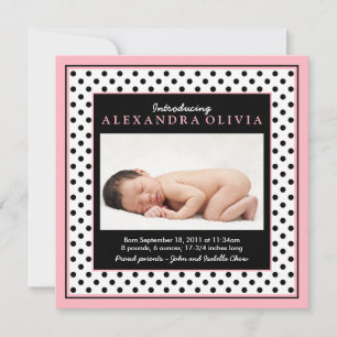 Bébé fille photo Polka Dot Faire-part de naissance