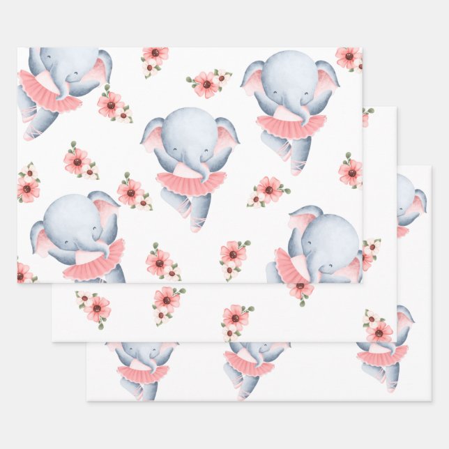 Bébé fille rose éléphant emballage papier (Lot)