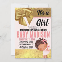 Bébé fille rose et or Babyshower Invitation