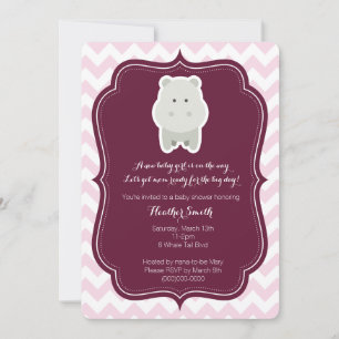 Bébé Fille rose Hippo Invitation
