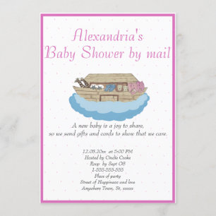 Bébé fille rose Noah's Ark Baby shower Invitation