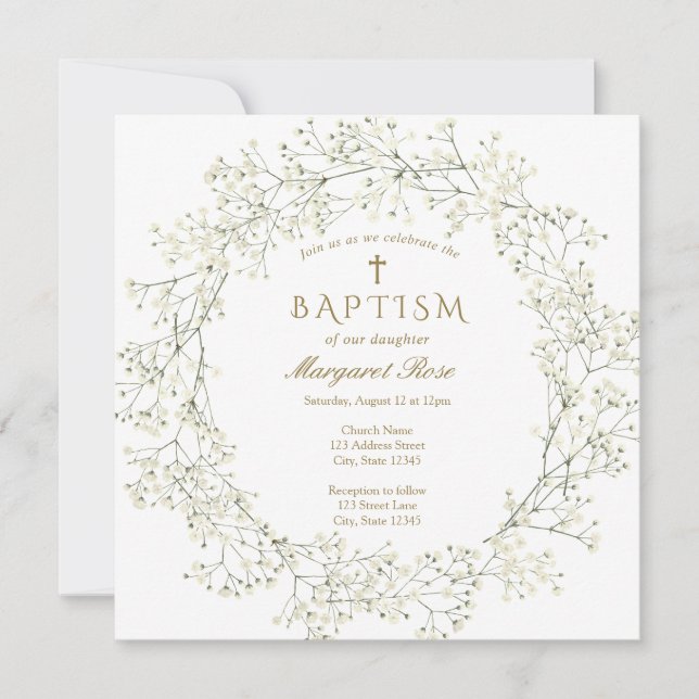 Bébé Fleurs de souffle Baptême Invitation (Devant)