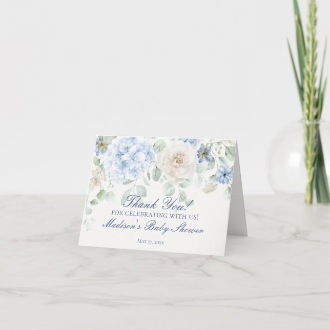 Bébé Floral bleu dans Carte de remerciements douch (Devant)