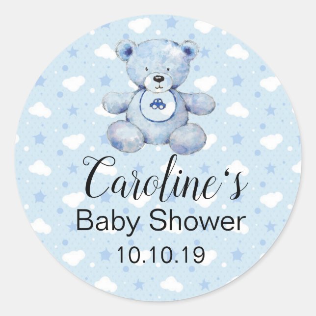 Bébé Garçon Bleu Teddy Bear Sticker Baby shower (Devant)