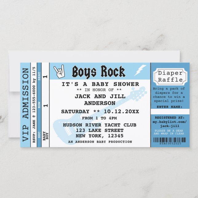 BÉBÉ GARÇON DOUCHE CONCERT INVITATION TICKET (Devant)