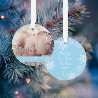 Bébé garçon premier Noël flocons de neige bleus Hi