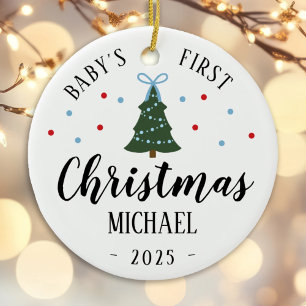 bébé garçon premier ornement de noël bleu & vert