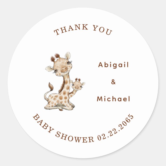Bébé Giraffe Merci Classic Round Sticker (Devant)