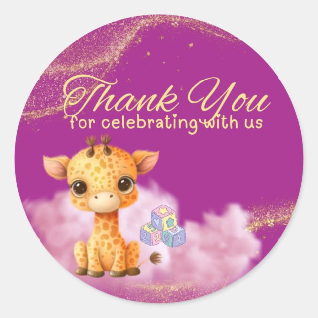 Bébé Giraffe Sticker "Merci" (Devant)
