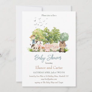 Bébé Grange Animaux Coed Baby shower Invitation