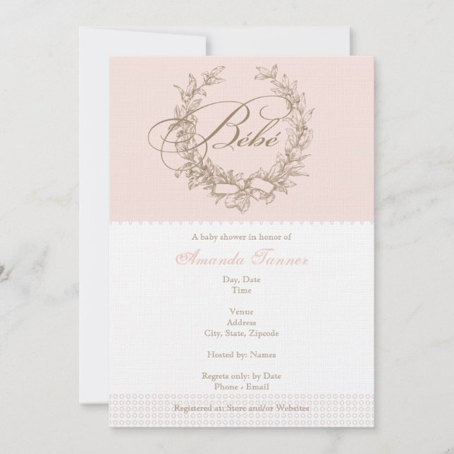 Bebe - invitation française rose de baby shower (Devant)