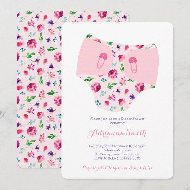 Bébé invitations douche, couches & lingerie Douche (Devant / Derrière)