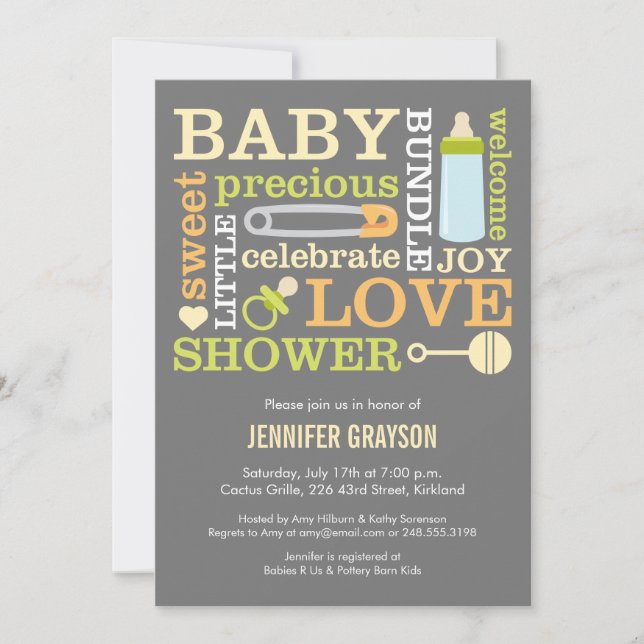 Bébé Jumble Baby shower invitation en Jaune (Devant)