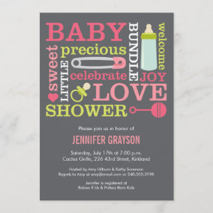 Bébé Jumble Baby shower invitation en rose