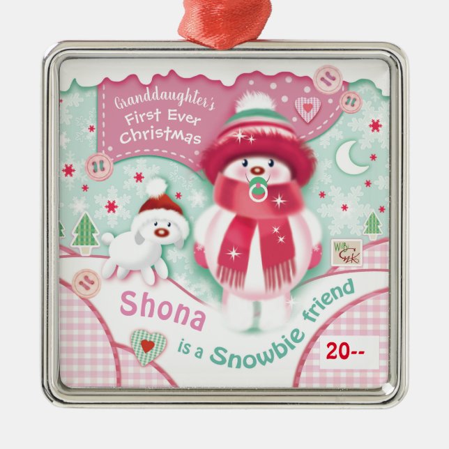 Bébé La petite fille mignonne 1er ornement de Noël (Devant)