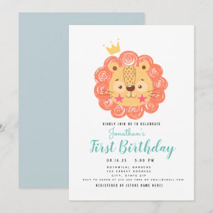 BÉBÉ LION Roi du 1er Faire-part d'anniversaire