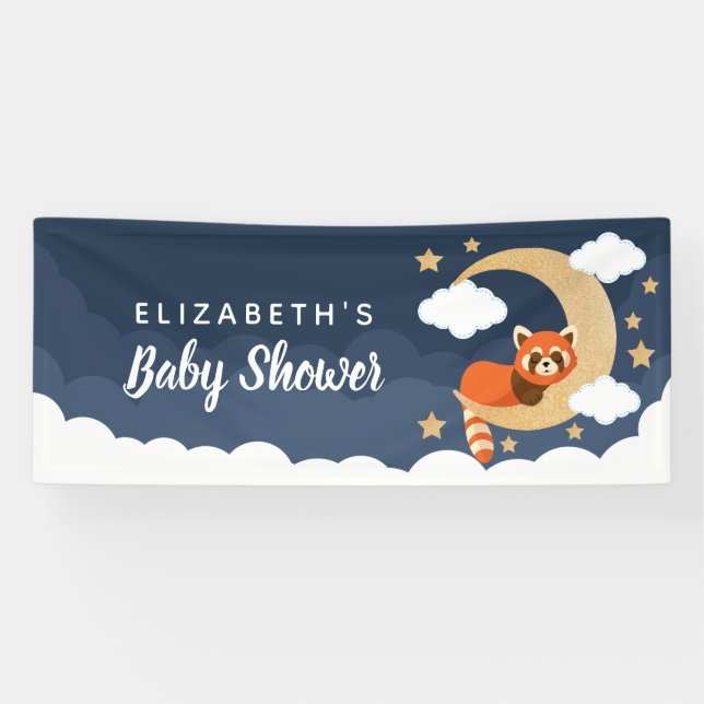 Bébé Lullaby Rouge Panda Moon Baby shower Bannière (Horizontal)