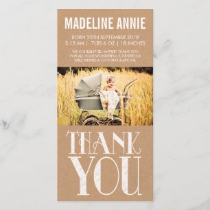 Bébé Merci de naissance Carte photo Rustic Burlap