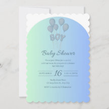 Bébé mignon Baby shower bleu Invitation avec ballo