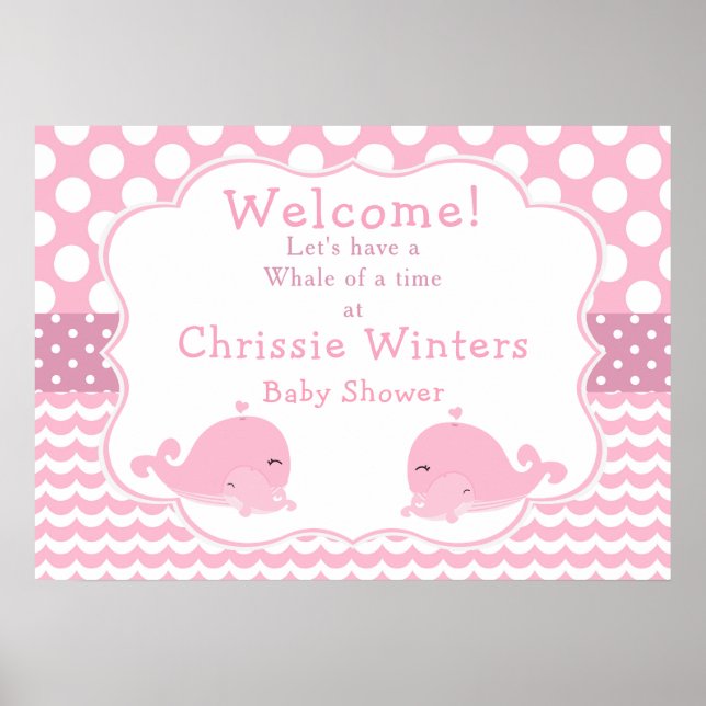 Bébé mignon baleine rose Poster Baby shower fille (Devant)
