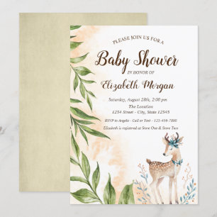 Bébé mignon cerf Feuilles Baby shower Invitation