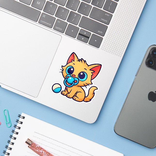 Bébé mignon chat sticker à découper (Ordinateur portable avec iPhone)