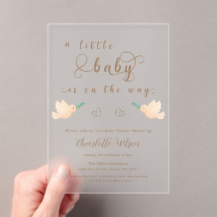Bébé mignon Dove Baby shower Acrylique Invitation