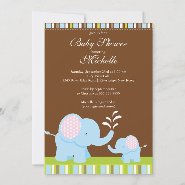 Bébé mignon Eléphant Baby shower Invitation (Devant)