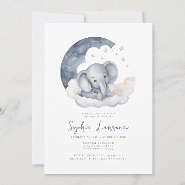 Bébé mignon Eléphant Baby shower Invitation (Devant)