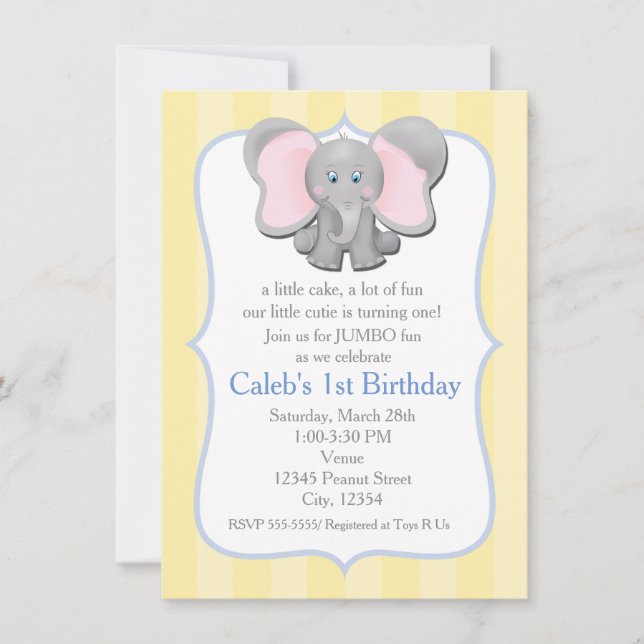 Bébé mignon Eléphant Fête Douche Invitation (Devant)
