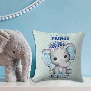 Bébé mignon éléphant garçon Prince Jeter oreiller