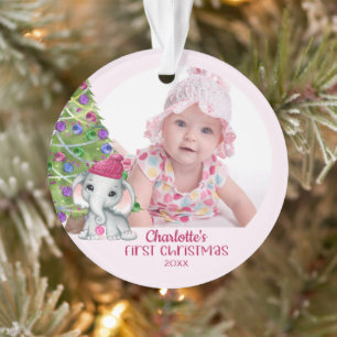 Bébé mignon fille Eléphant premier Noël Photo rose
