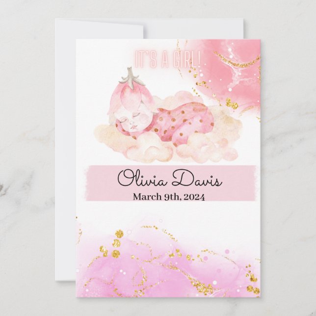 Bébé mignon fraise "C’est une fille" faire-part (Devant)